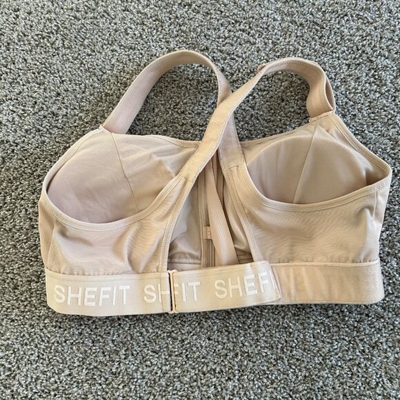 Shefit Womens One Size Luxe Sports Bra Beige Adjustable Zip Front  Activewear - Picture 2 of 8